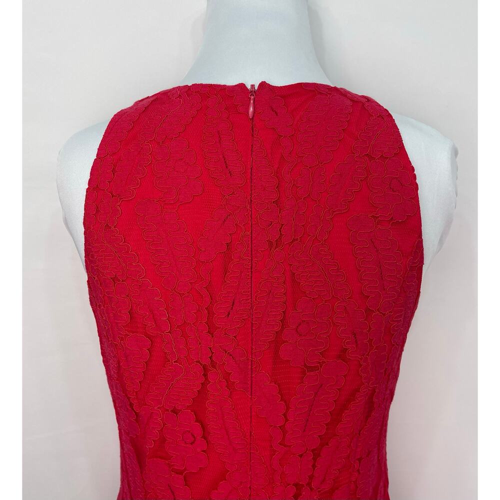 Maggy London Red Lace Sleeveless V Neck Cocktail Dress Size 2 Midi - Picture 6 of 11